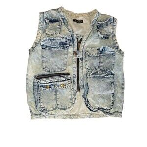 Kroix Classics Vintage Washed Multi-Pocket Denim Vest Women’s Size M Crop